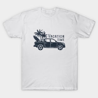 Pickup With Surfboard, Palms. Summer, Travel, Adventure. Vacation Time. Creative Illustration T-Shirt